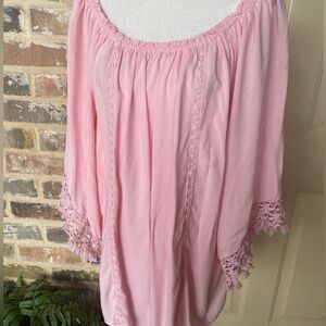 Melissa Paige Woman Embroidered Fringe Lace Peasant Top Size 2X Baby Pink